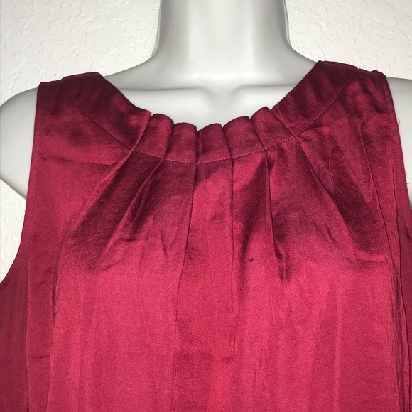 Loft Red Career Pleated Neck Sleeveless Top SP - Picture 2 of 5